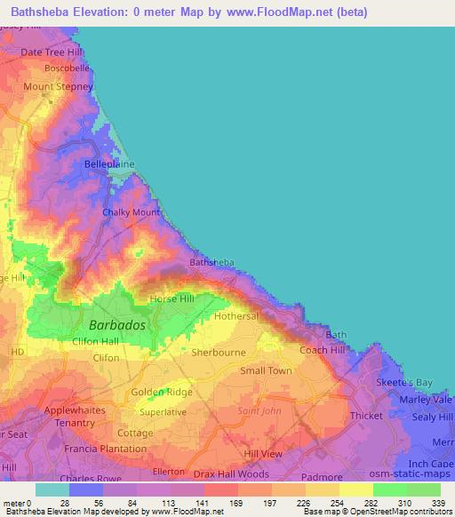 Bathsheba,Barbados Elevation Map