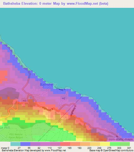 Bathsheba,Barbados Elevation Map