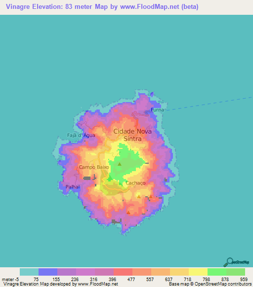 Vinagre,Cape Verde Elevation Map