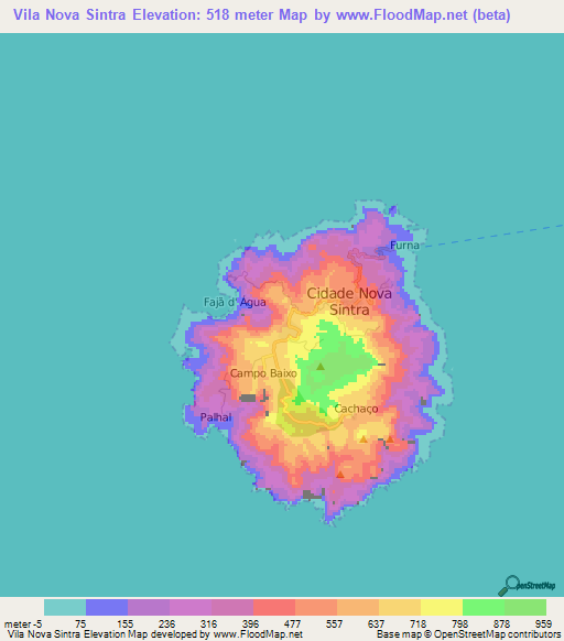 Vila Nova Sintra,Cape Verde Elevation Map