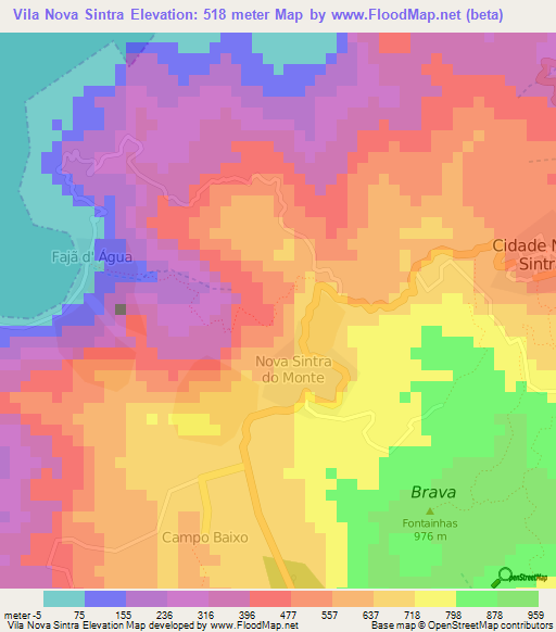 Vila Nova Sintra,Cape Verde Elevation Map