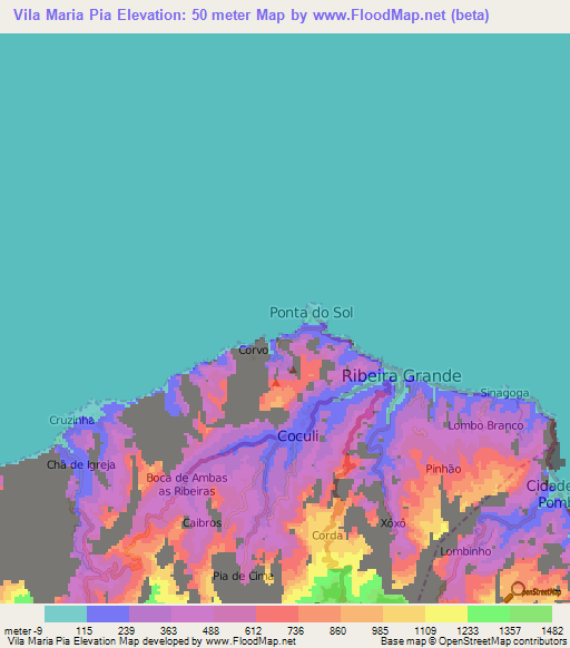 Vila Maria Pia,Cape Verde Elevation Map