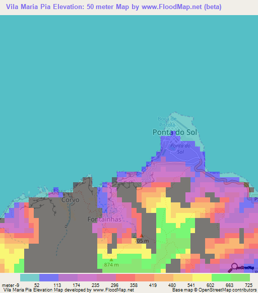 Vila Maria Pia,Cape Verde Elevation Map