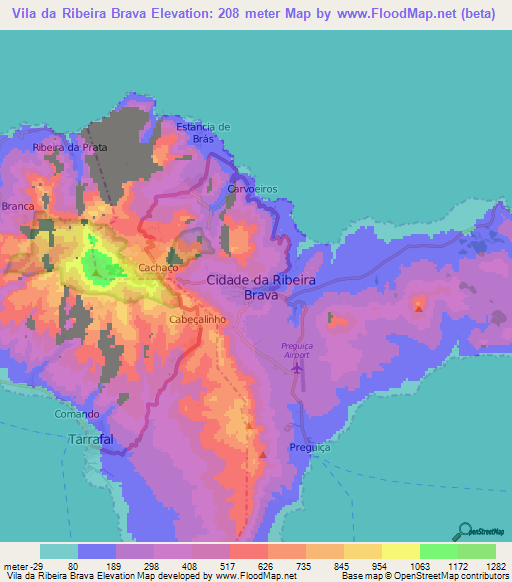 Vila da Ribeira Brava,Cape Verde Elevation Map