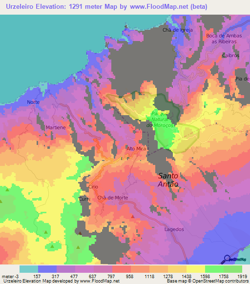 Urzeleiro,Cape Verde Elevation Map