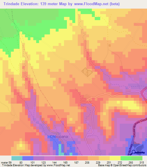 Trindade,Cape Verde Elevation Map