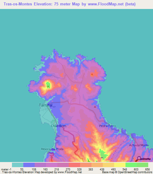 Tras-os-Montes,Cape Verde Elevation Map