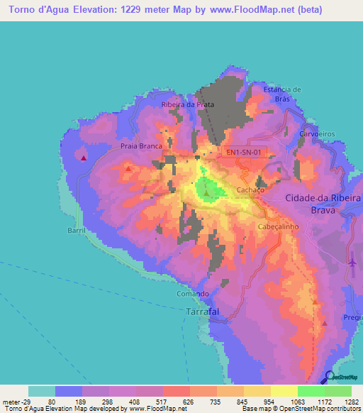 Torno d'Agua,Cape Verde Elevation Map