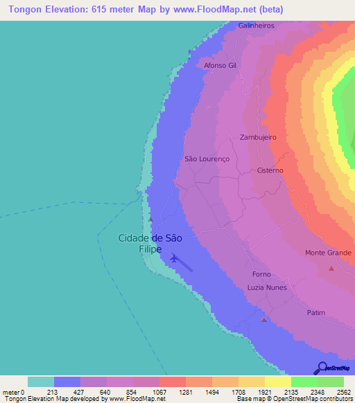 Tongon,Cape Verde Elevation Map