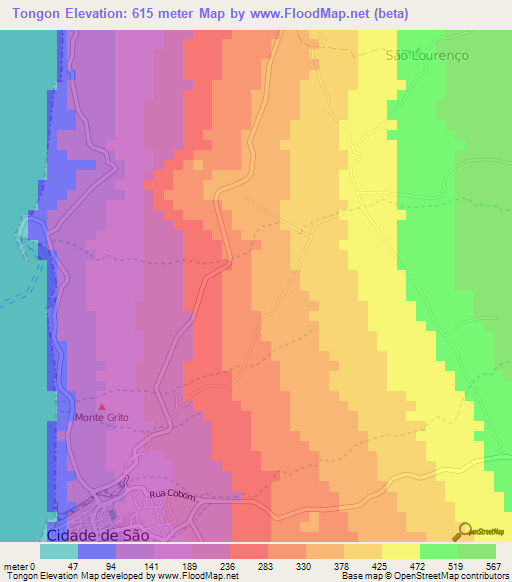 Tongon,Cape Verde Elevation Map