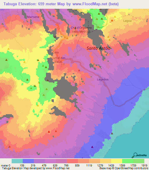 Tabuga,Cape Verde Elevation Map