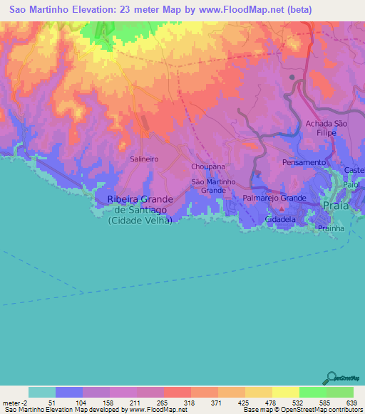 Sao Martinho,Cape Verde Elevation Map