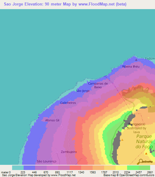 Sao Jorge,Cape Verde Elevation Map