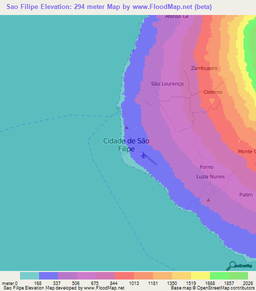 Sao Filipe,Cape Verde Elevation Map