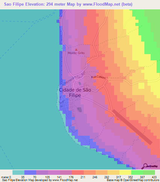 Sao Filipe,Cape Verde Elevation Map