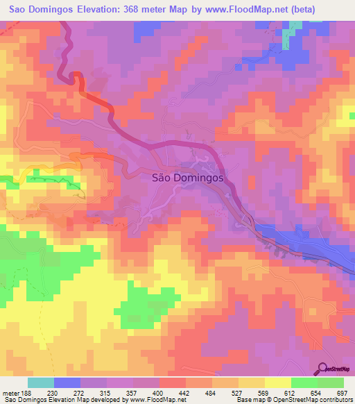 Sao Domingos,Cape Verde Elevation Map