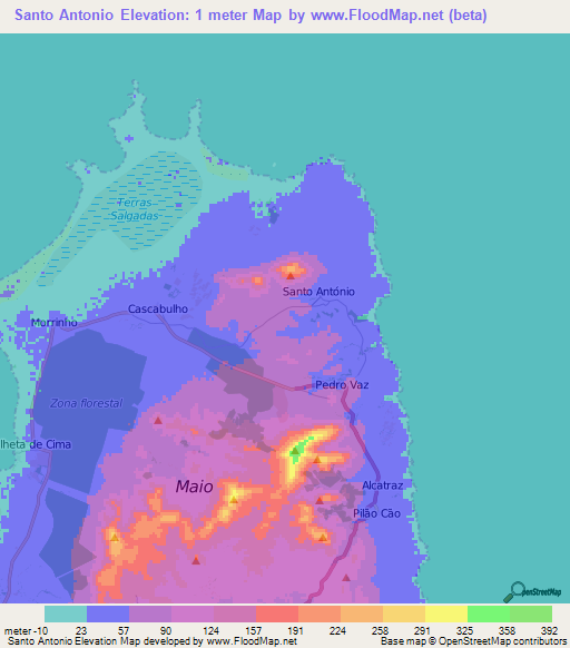 Santo Antonio,Cape Verde Elevation Map