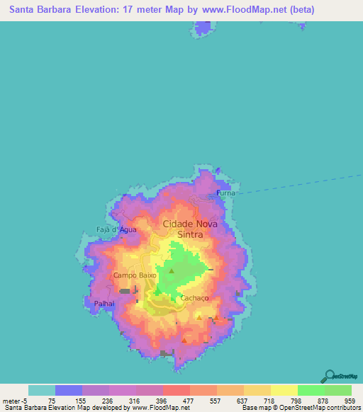 Santa Barbara,Cape Verde Elevation Map