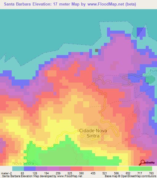 Santa Barbara,Cape Verde Elevation Map