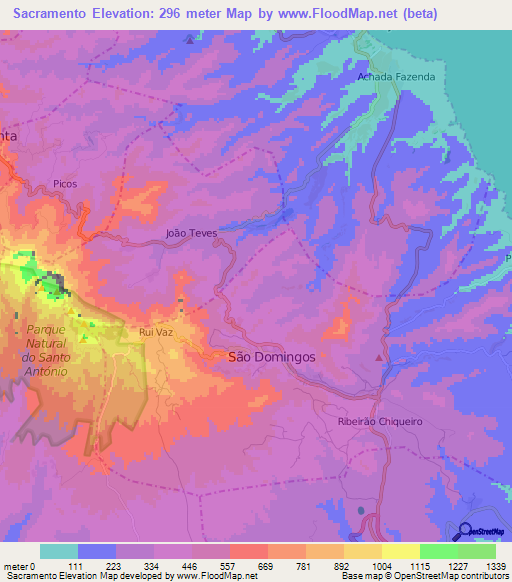 Sacramento,Cape Verde Elevation Map