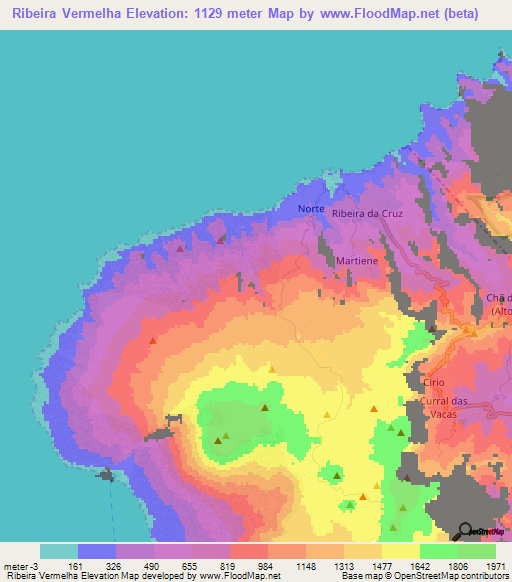 Ribeira Vermelha,Cape Verde Elevation Map