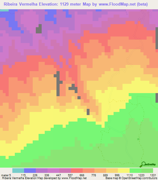 Ribeira Vermelha,Cape Verde Elevation Map