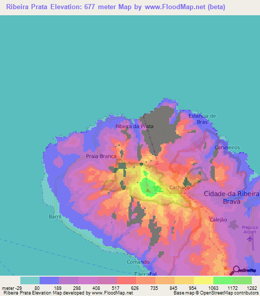 Ribeira Prata,Cape Verde Elevation Map