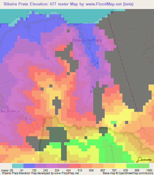 Ribeira Prata,Cape Verde Elevation Map