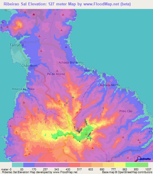 Ribeirao Sal,Cape Verde Elevation Map