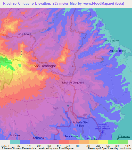 Ribeirao Chiqueiro,Cape Verde Elevation Map