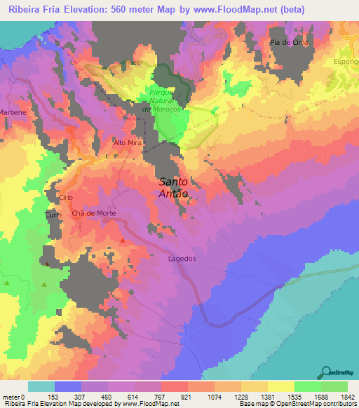 Ribeira Fria,Cape Verde Elevation Map