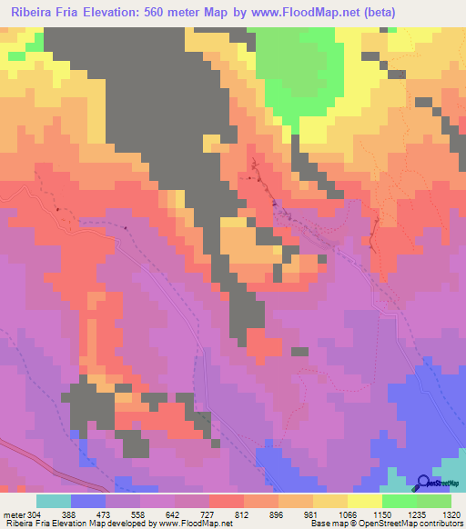 Ribeira Fria,Cape Verde Elevation Map