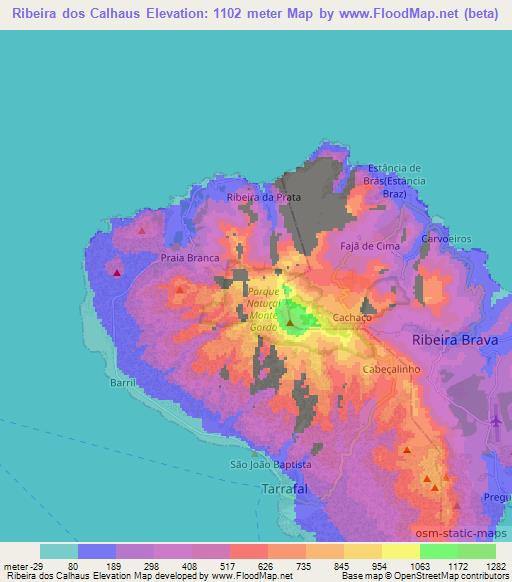 Ribeira dos Calhaus,Cape Verde Elevation Map