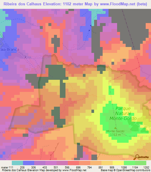 Ribeira dos Calhaus,Cape Verde Elevation Map