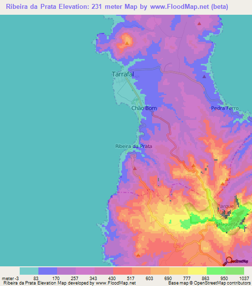 Ribeira da Prata,Cape Verde Elevation Map