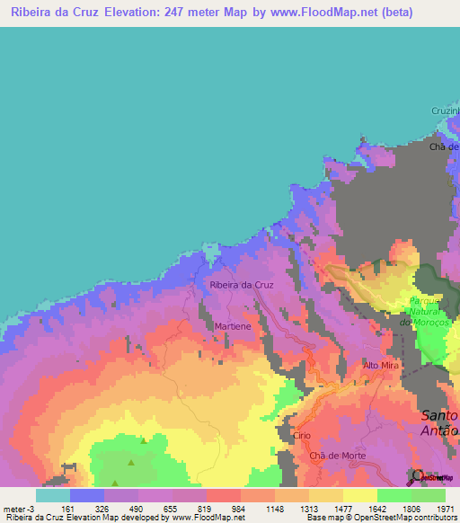 Ribeira da Cruz,Cape Verde Elevation Map