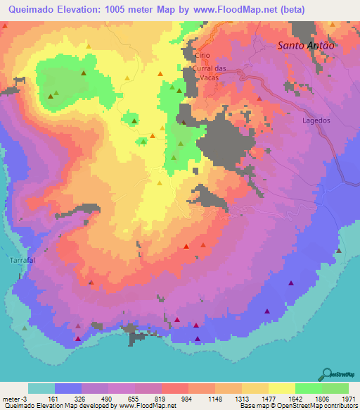 Queimado,Cape Verde Elevation Map