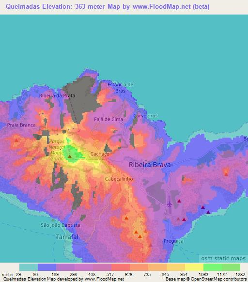 Queimadas,Cape Verde Elevation Map