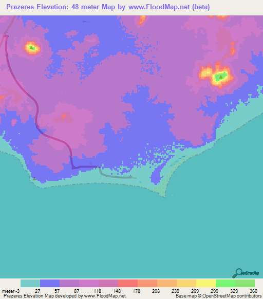 Prazeres,Cape Verde Elevation Map