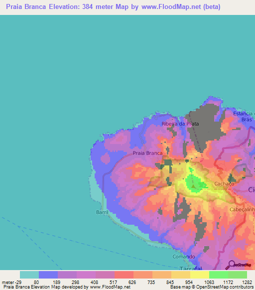 Praia Branca,Cape Verde Elevation Map