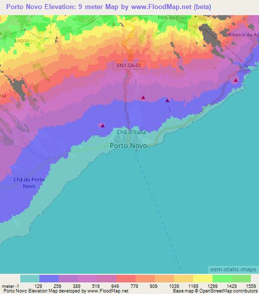 Porto Novo,Cape Verde Elevation Map