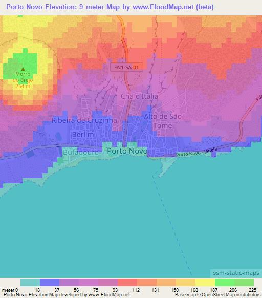 Porto Novo,Cape Verde Elevation Map