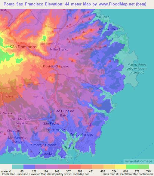 Ponta Sao Francisco,Cape Verde Elevation Map