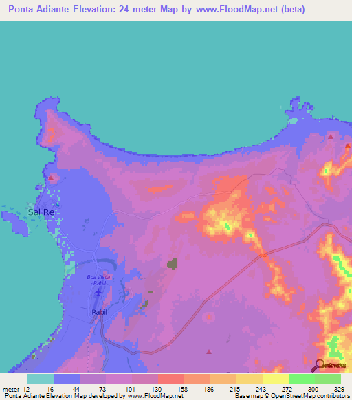 Ponta Adiante,Cape Verde Elevation Map