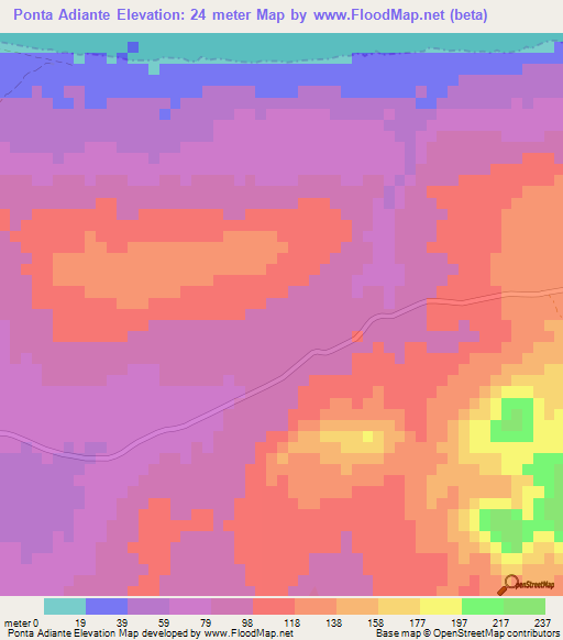 Ponta Adiante,Cape Verde Elevation Map