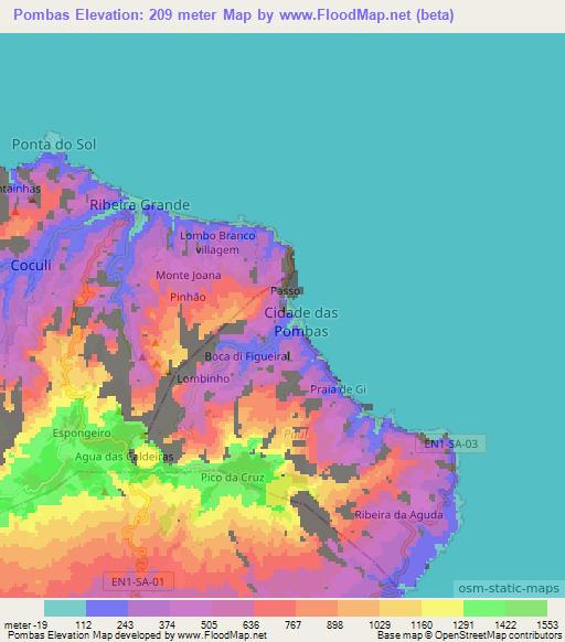 Pombas,Cape Verde Elevation Map