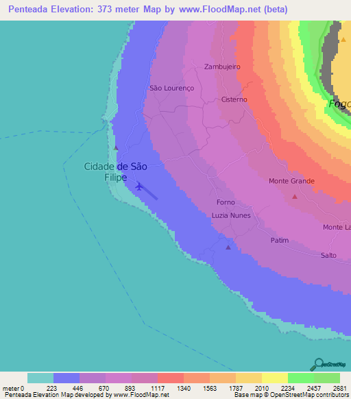 Penteada,Cape Verde Elevation Map