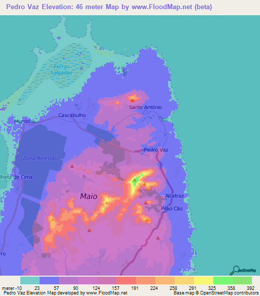 Pedro Vaz,Cape Verde Elevation Map