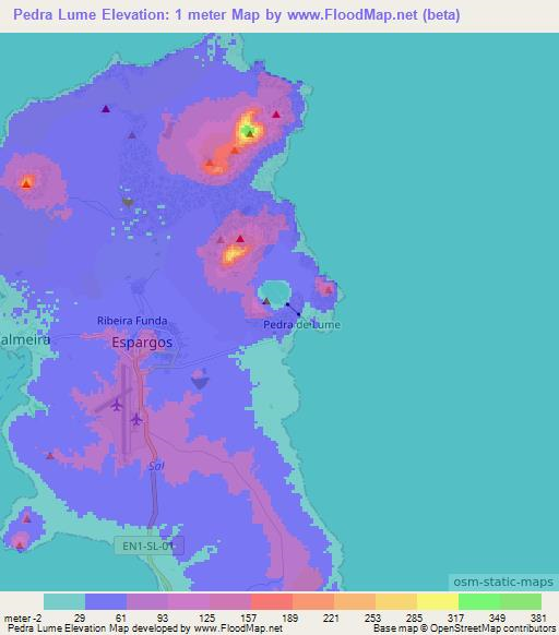 Pedra Lume,Cape Verde Elevation Map