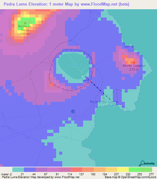 Pedra Lume,Cape Verde Elevation Map